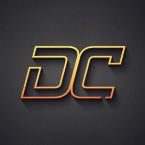"DC monogram logo in a bold, futuristic style with a deep gray background and warm orange outline, representing David Cooksey’s brand identity and digital expertise."